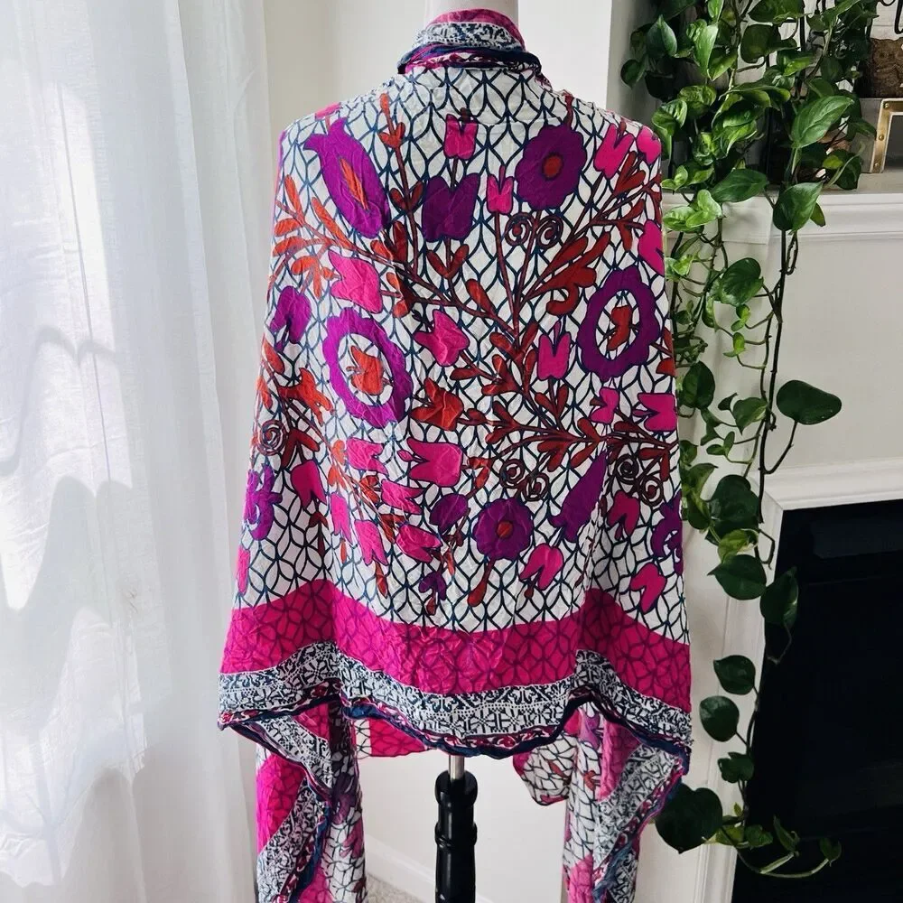 Beautiful Pink Colorful Floral Soft Flowy Boho Cozy Romantic Wrap - Picture 5 of 5